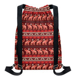 Red Indian Elephant Pattern Print Drawstring Backpack