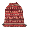 Red Indian Elephant Pattern Print Drawstring Bag