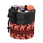 Red Indian Elephant Pattern Print Drawstring Makeup Bag