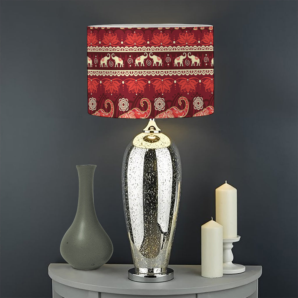Red Indian Elephant Pattern Print Drum Lamp Shade