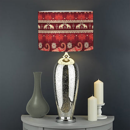 Red Indian Elephant Pattern Print Drum Lamp Shade