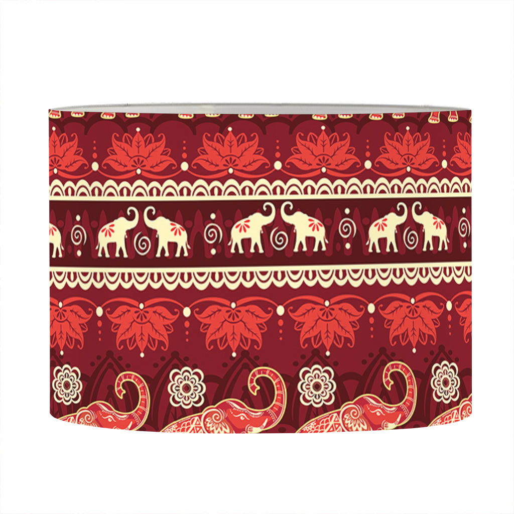 Red Indian Elephant Pattern Print Drum Lamp Shade