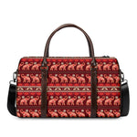Red Indian Elephant Pattern Print Duffle Bag