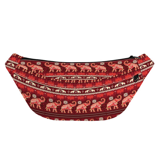 Red Indian Elephant Pattern Print Fanny Pack