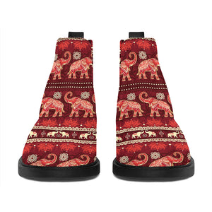 Red Indian Elephant Pattern Print Flat Ankle Boots