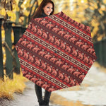 Red Indian Elephant Pattern Print Foldable Umbrella