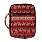 Red Indian Elephant Pattern Print Front Pocket Bible Bag