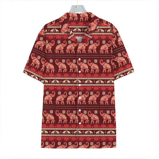 Red Indian Elephant Pattern Print Hawaiian Shirt