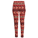 Red Indian Elephant Pattern Print High-Waisted Pocket Leggings