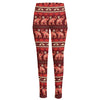 Red Indian Elephant Pattern Print High-Waisted Pocket Leggings