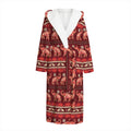 Red Indian Elephant Pattern Print Hooded Bathrobe