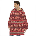 Red Indian Elephant Pattern Print Hoodie Blanket