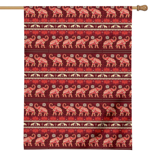 Red Indian Elephant Pattern Print House Flag