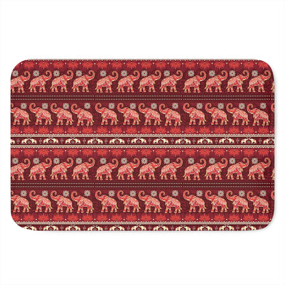 Red Indian Elephant Pattern Print Indoor Door Mat
