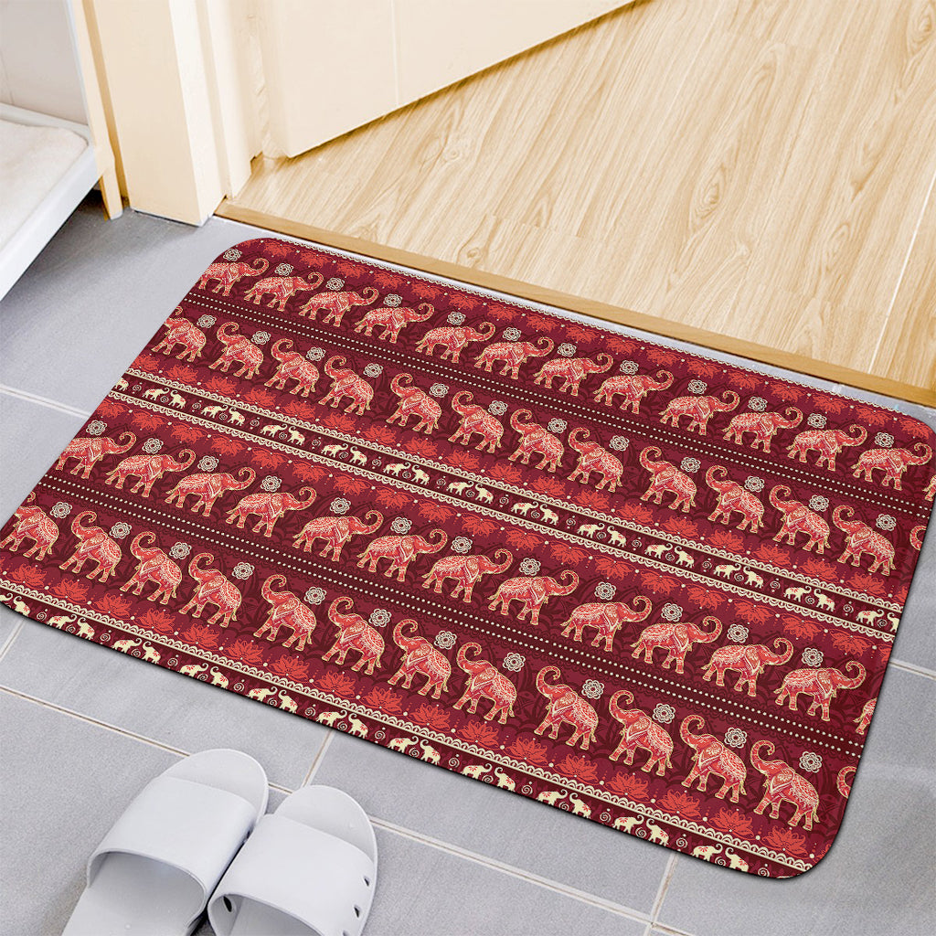 Red Indian Elephant Pattern Print Indoor Door Mat