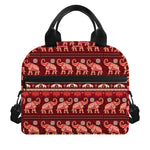 Red Indian Elephant Pattern Print Insulated Lunch Bag