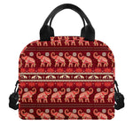 Red Indian Elephant Pattern Print Insulated Lunch Bag
