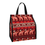 Red Indian Elephant Pattern Print Insulated Lunch Tote
