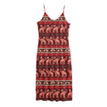 Red Indian Elephant Pattern Print Jersey Midi Cami Dress