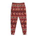 Red Indian Elephant Pattern Print Jogger Pants