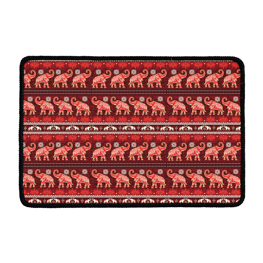 Red Indian Elephant Pattern Print Kitchen Mat