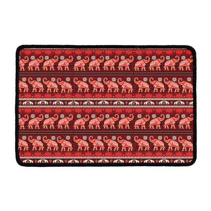 Red Indian Elephant Pattern Print Kitchen Mat