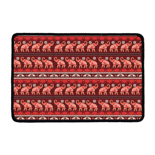 Red Indian Elephant Pattern Print Kitchen Mat