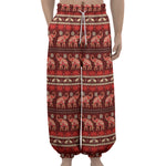 Red Indian Elephant Pattern Print Lantern Pants