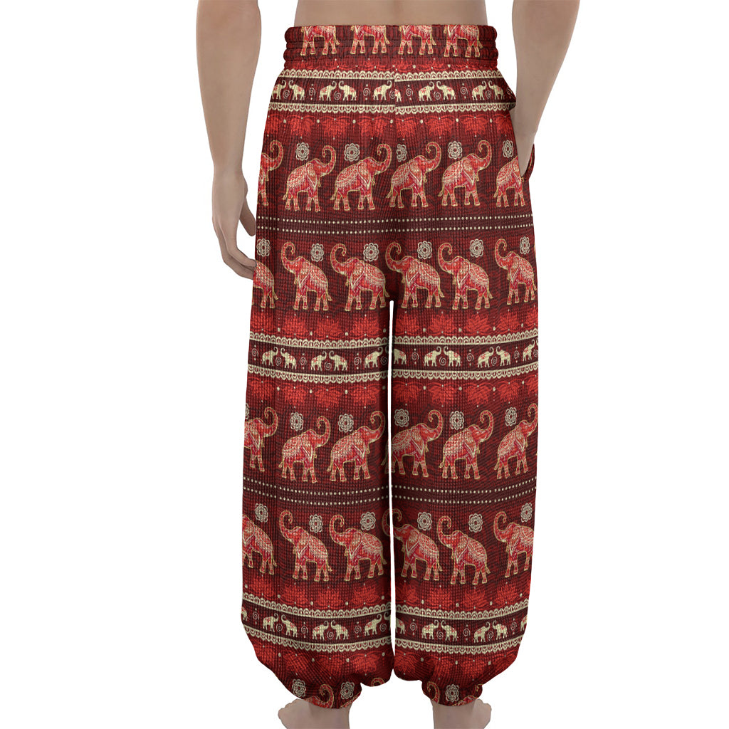 Red Indian Elephant Pattern Print Lantern Pants