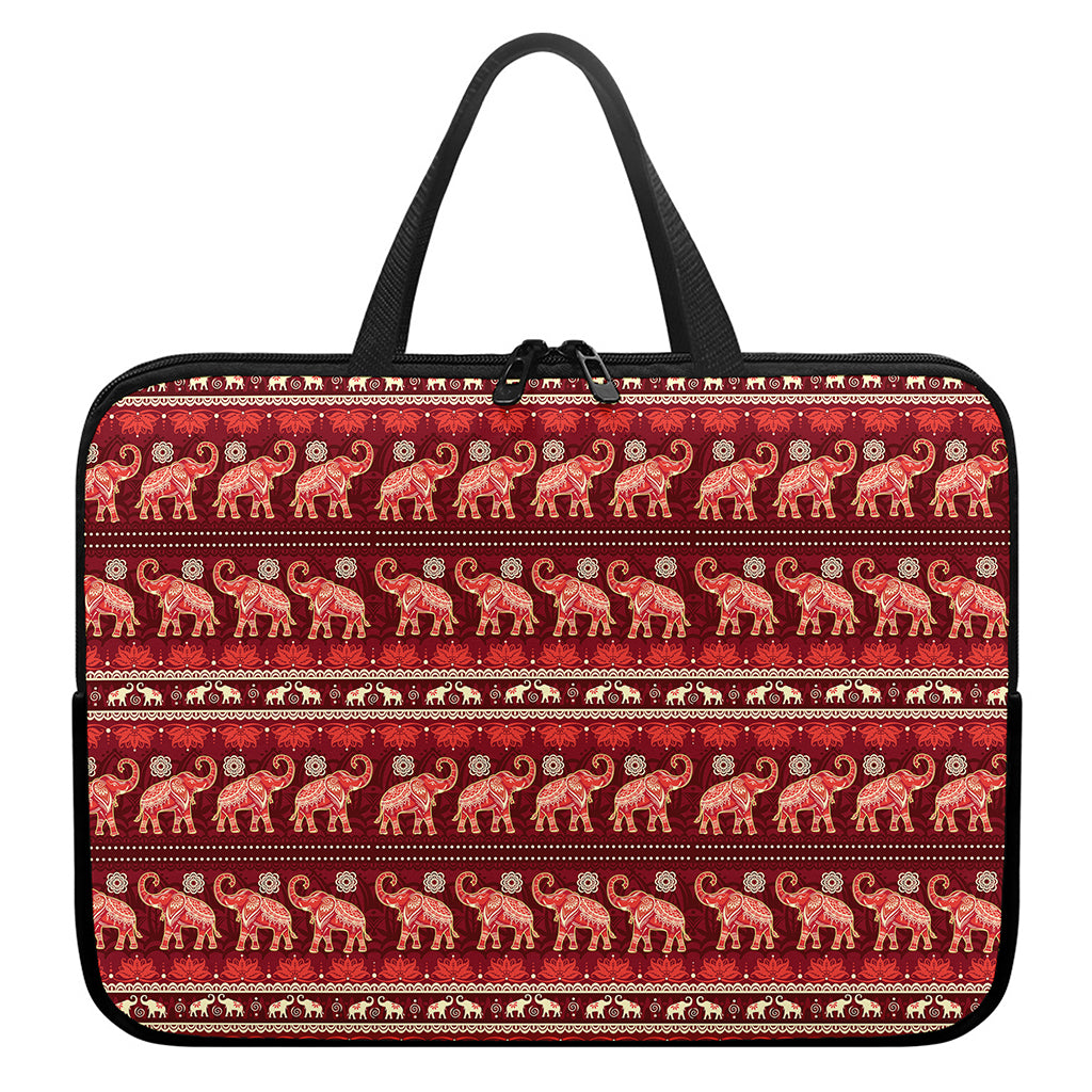 Red Indian Elephant Pattern Print Laptop Sleeve With Handle