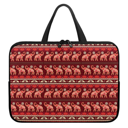 Red Indian Elephant Pattern Print Laptop Sleeve With Handle