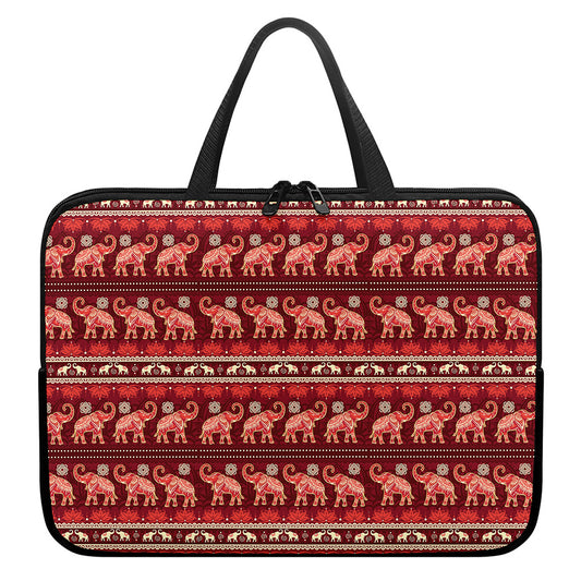 Red Indian Elephant Pattern Print Laptop Sleeve With Handle