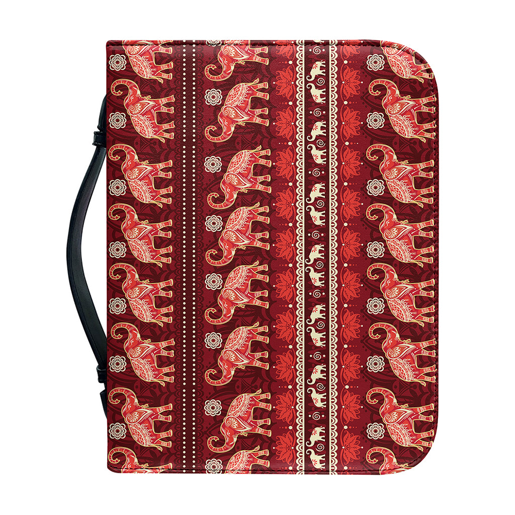Red Indian Elephant Pattern Print Leather Bible Cover