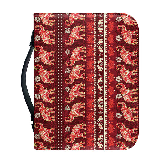 Red Indian Elephant Pattern Print Leather Bible Cover