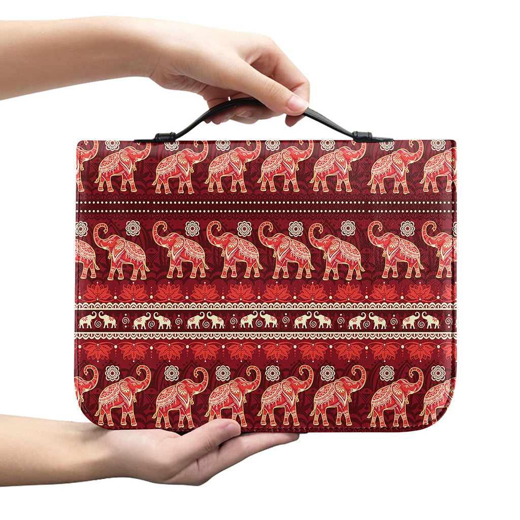 Red Indian Elephant Pattern Print Leather Bible Cover