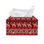 Red Indian Elephant Pattern Print Leather Tissue Box Cover