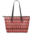 Red Indian Elephant Pattern Print Leather Tote Bag With Zipper