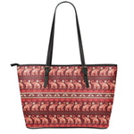Red Indian Elephant Pattern Print Leather Tote Bag