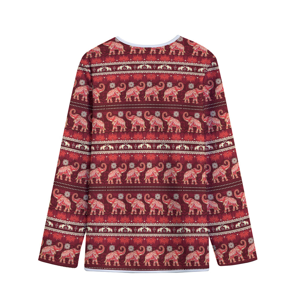 Red Indian Elephant Pattern Print Long Sleeve Short Coat
