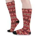 Red Indian Elephant Pattern Print Long Socks