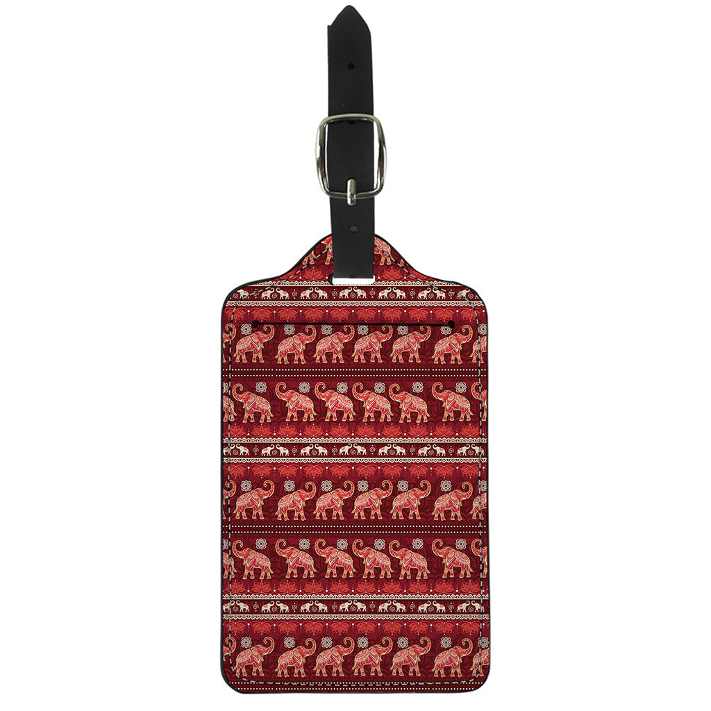 Red Indian Elephant Pattern Print Luggage Tag