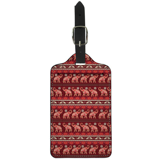 Red Indian Elephant Pattern Print Luggage Tag