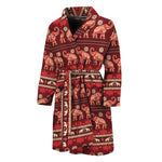Red Indian Elephant Pattern Print Men's Bathrobe