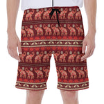 Red Indian Elephant Pattern Print Men's Beach Shorts