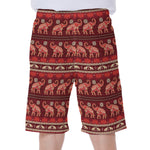 Red Indian Elephant Pattern Print Men's Beach Shorts