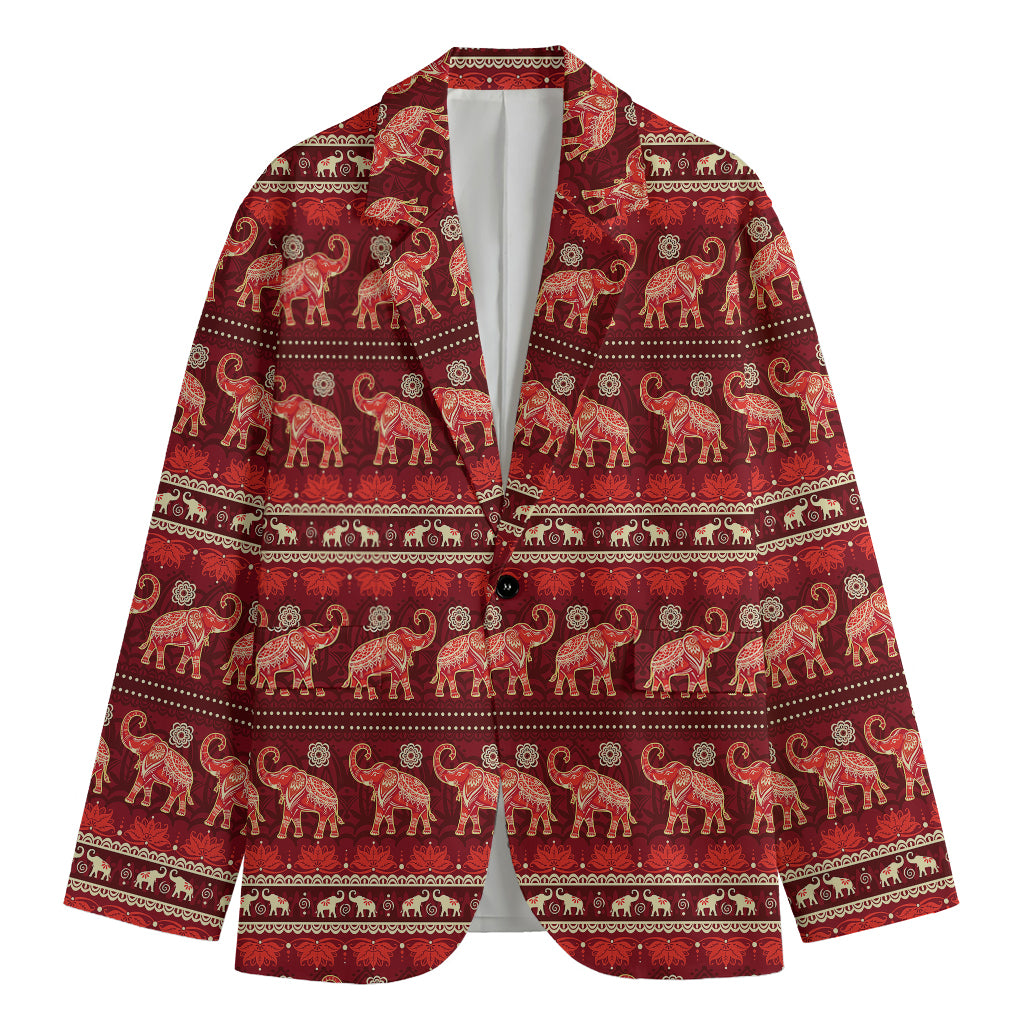 Red Indian Elephant Pattern Print Men's Blazer
