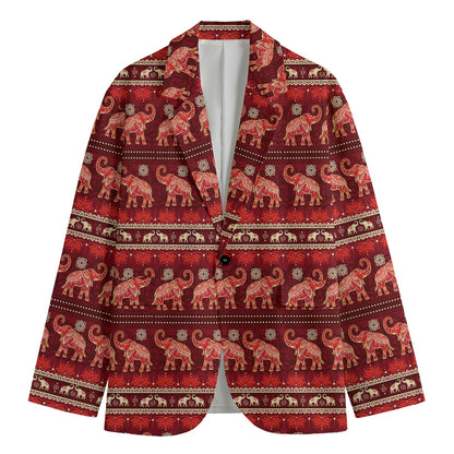 Red Indian Elephant Pattern Print Men's Blazer