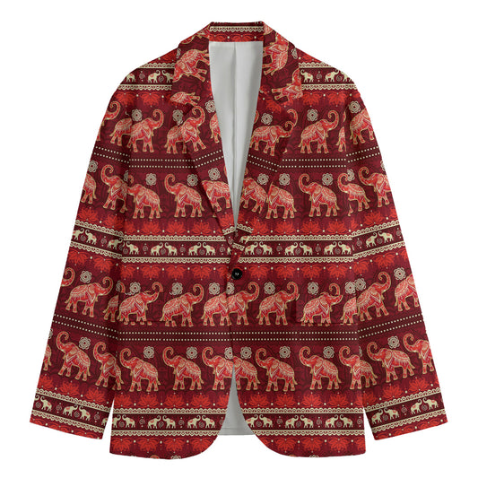Red Indian Elephant Pattern Print Men's Blazer