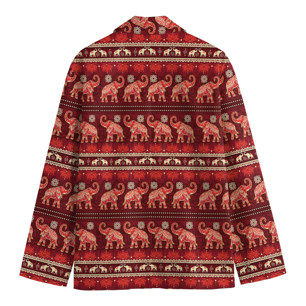 Red Indian Elephant Pattern Print Men's Blazer
