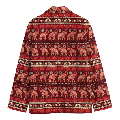Red Indian Elephant Pattern Print Men's Blazer